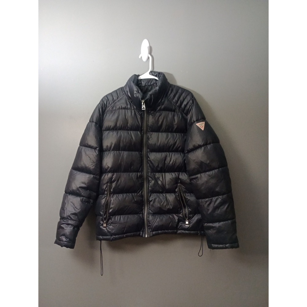 GUESS Coat Quilted Puffer Jacket Zipper Logo Black Women's Size XL Medium Weight